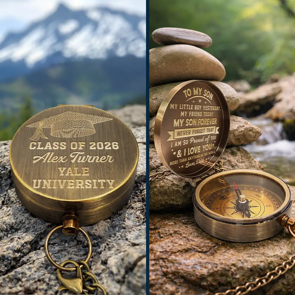 My Son Grandson Forever - Personalized Engraved Brass Compass - Image 2