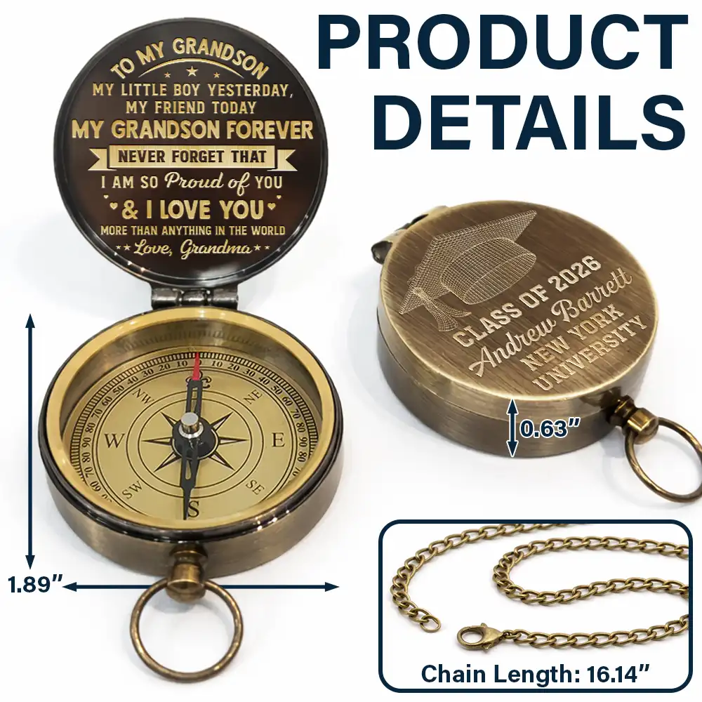 My Son Grandson Forever - Personalized Engraved Brass Compass - Image 3