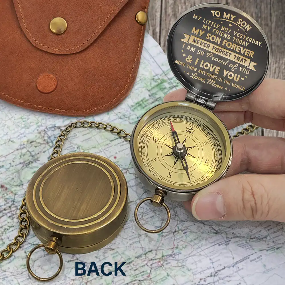 My Son Grandson Forever - Personalized Engraved Brass Compass - Image 6
