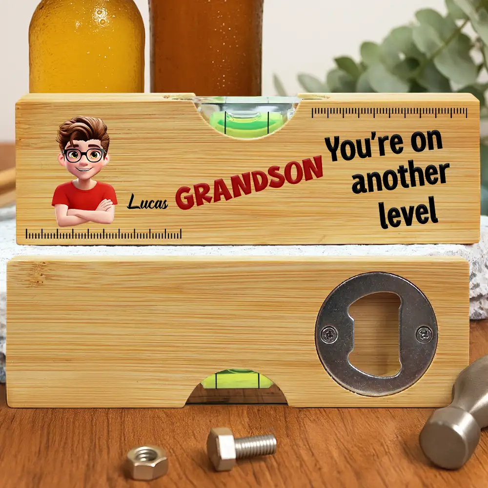 My Son You Are On Another Level - Personalized Bottle Opener Wood Level - Image 2