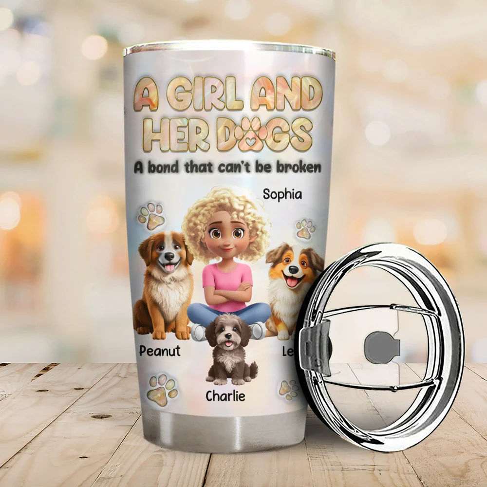 Nacre Effect A Girl And Her Fur Babies - Personalized Tumbler - Image 2