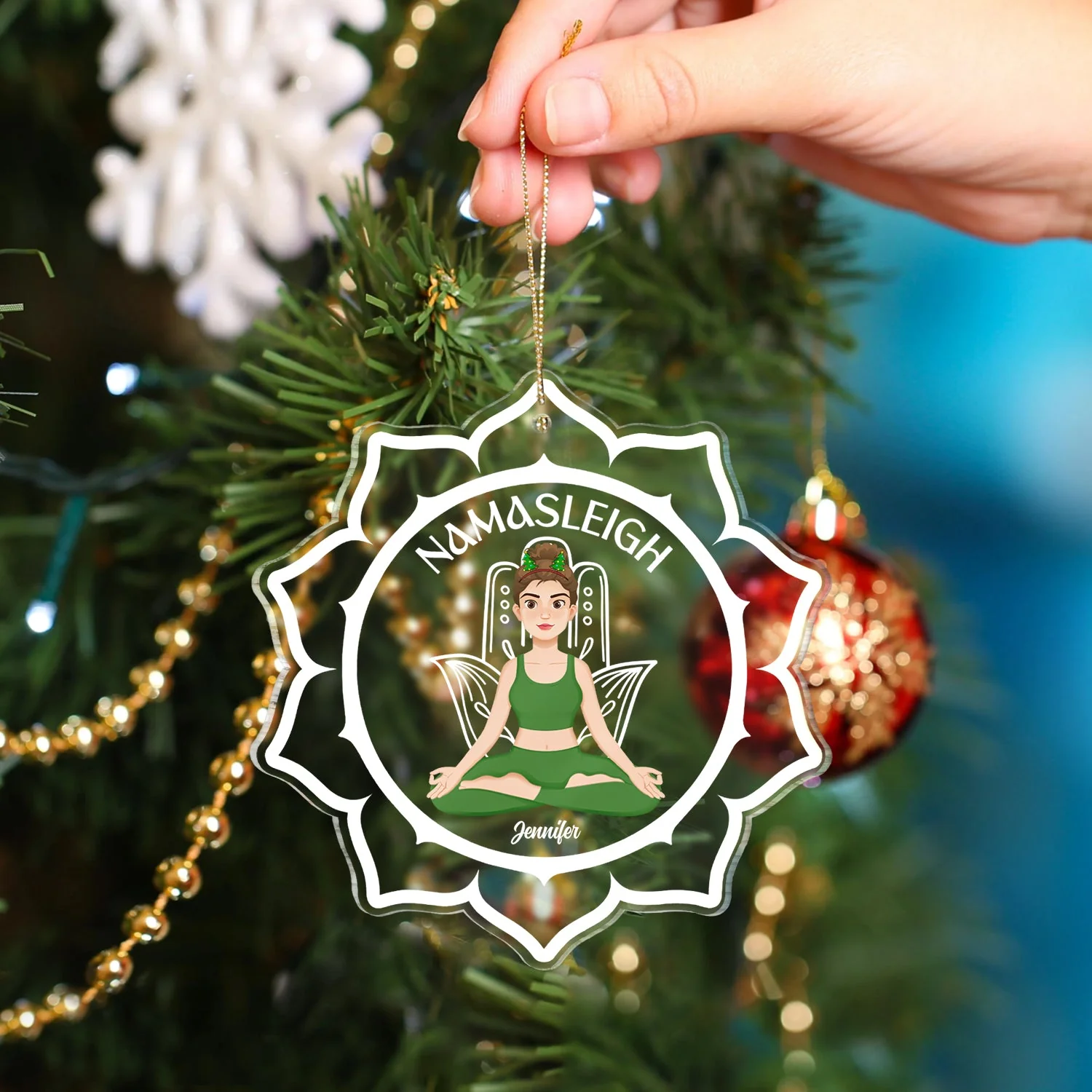 Namasleigh - Christmas Gift For Yoga Lovers - Personalized Custom Shaped Acrylic Ornament - Image 4