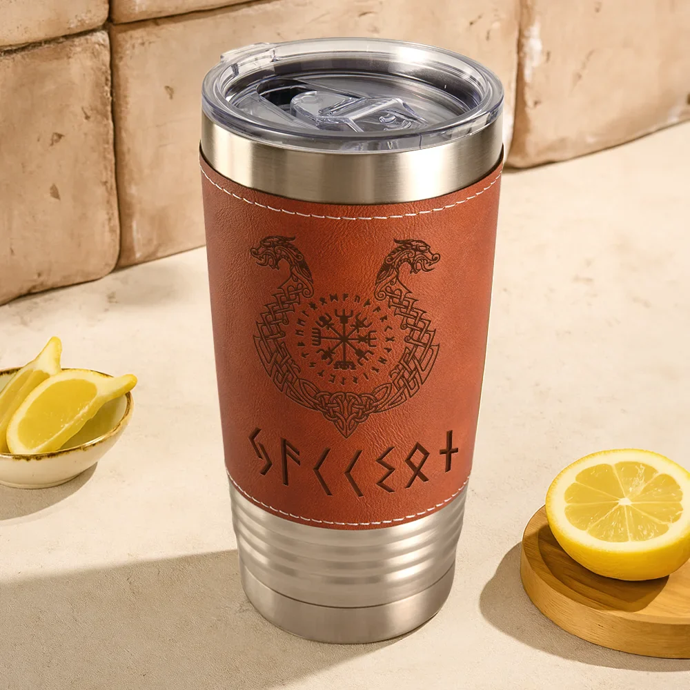 Name In Viking Runes - Personalized Leather Tumbler - Image 3