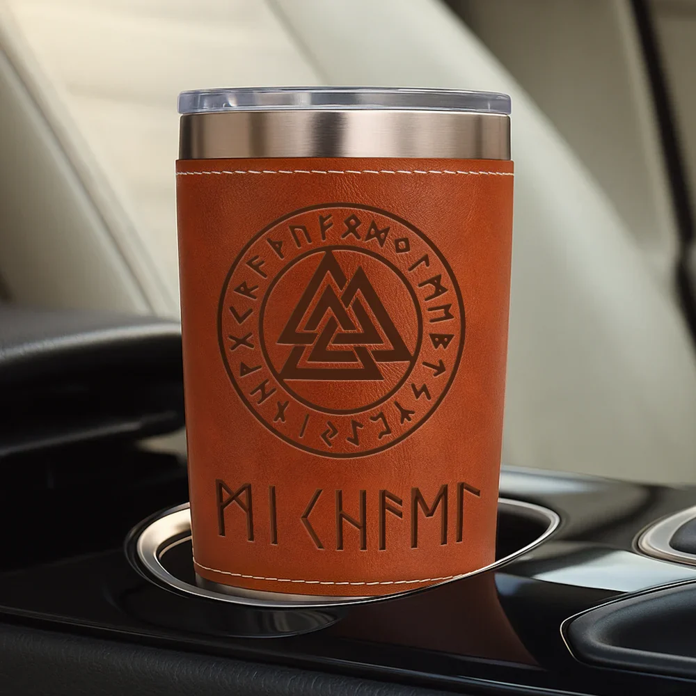 Name In Viking Runes - Personalized Leather Tumbler - Image 4