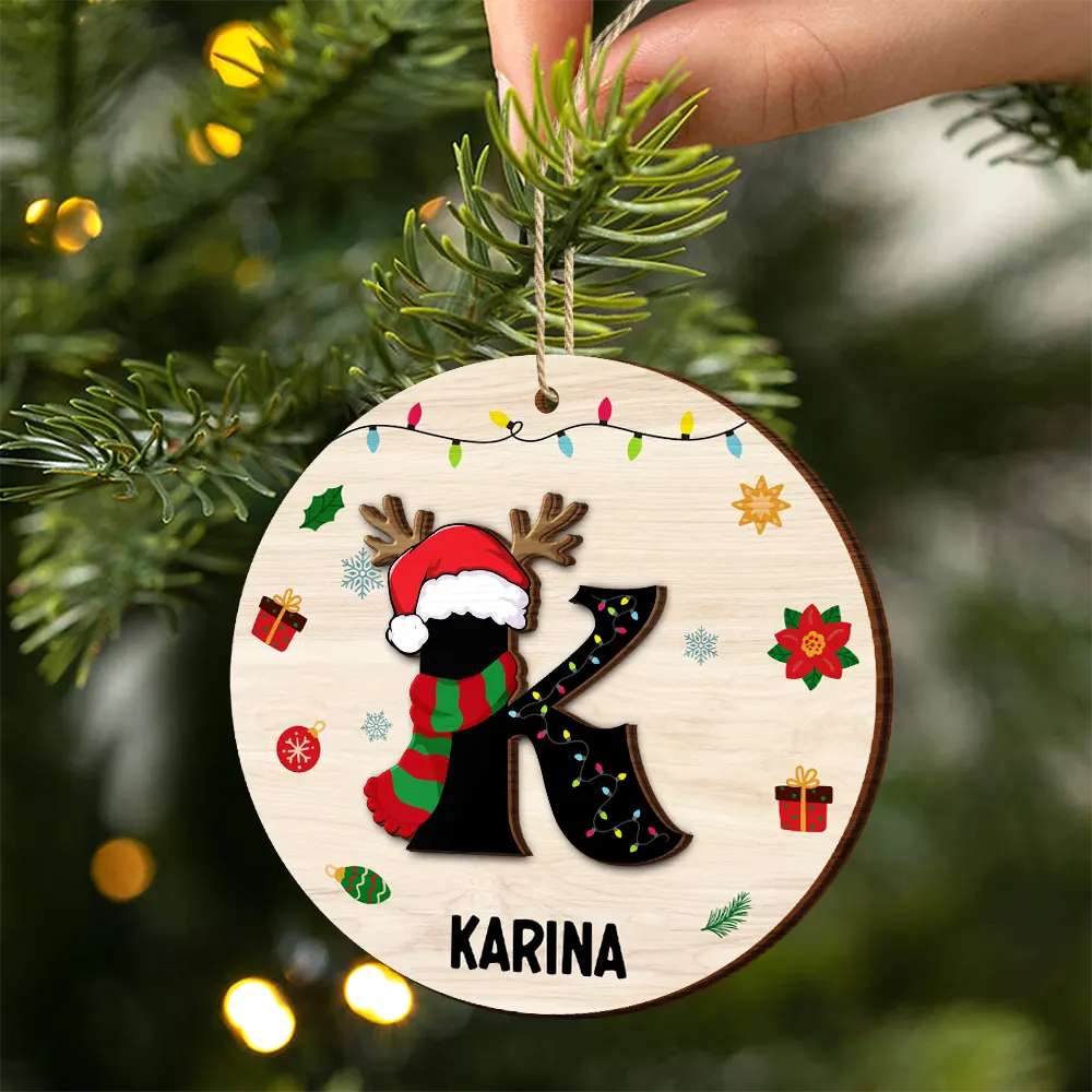 Name Monogram Christmas Family - Personalized 2-Layered Wooden Ornament - Image 2