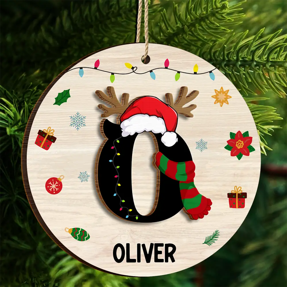 Name Monogram Christmas Family - Personalized 2-Layered Wooden Ornament - Image 4