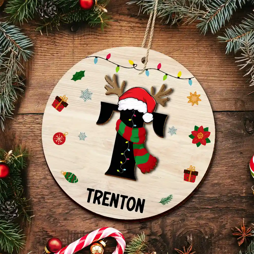 Name Monogram Christmas Family - Personalized 2-Layered Wooden Ornament - Image 5