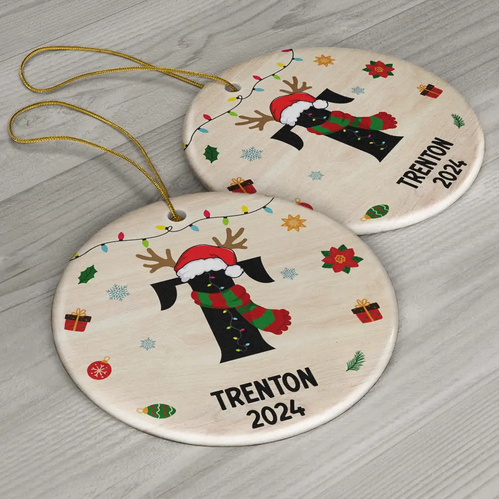 Name Monogram Christmas Family - Personalized Combo Circle Ceramic Ornament Set - Image 6