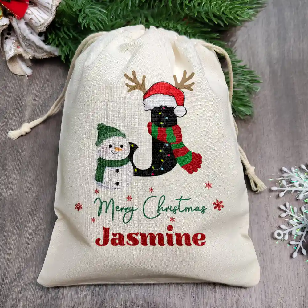 Name Monogram Snowman Merry Christmas - Personalized Favor Bag - Image 2