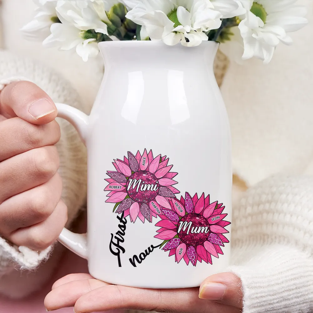 Nana Auntie Mom Family Sunflower - Personalized Ceramic Flower Vase - Image 3