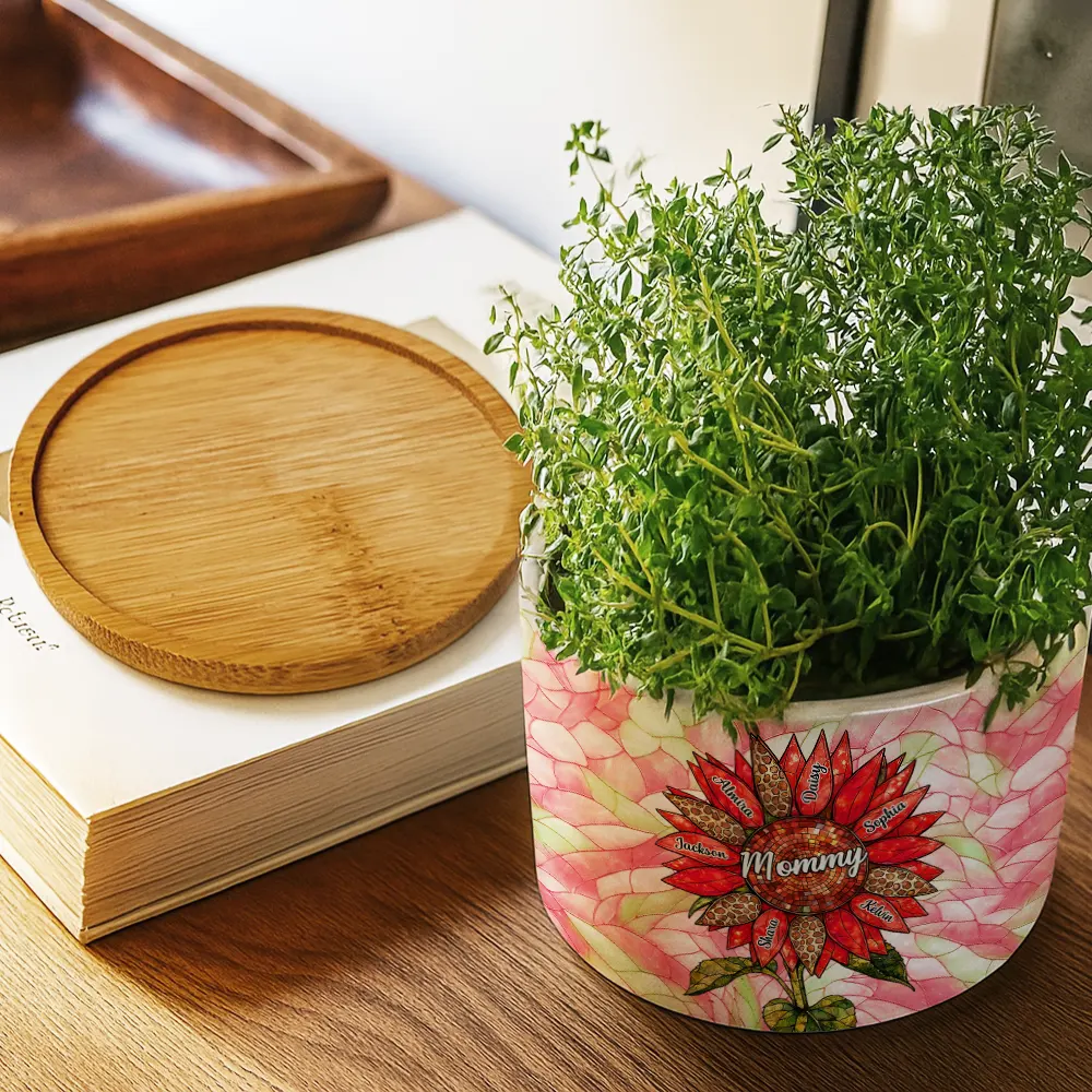 Nana Auntie Mom Family Sunflower - Personalized Ceramic Plant Pot - Image 3