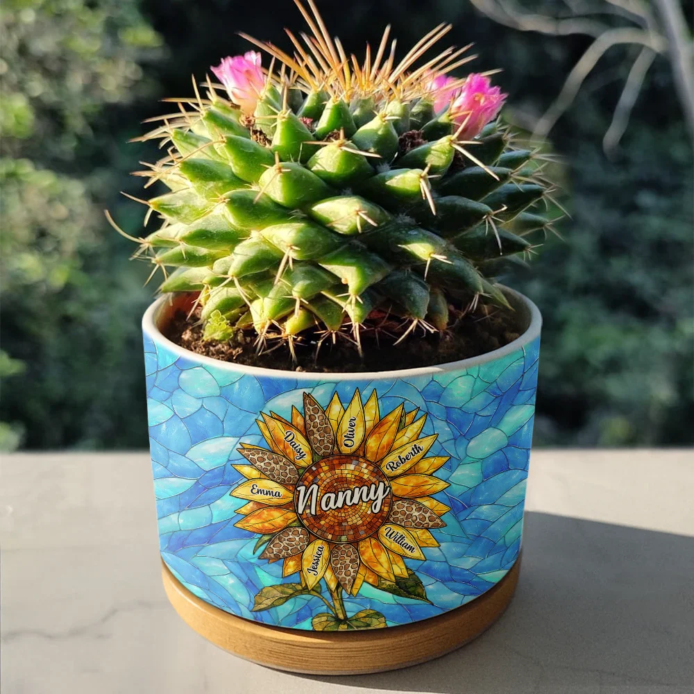 Nana Auntie Mom Family Sunflower - Personalized Ceramic Plant Pot - Image 4