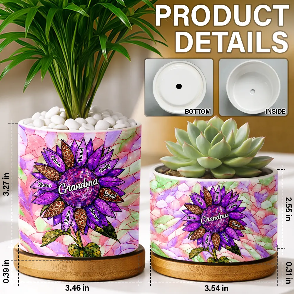 Nana Auntie Mom Family Sunflower - Personalized Ceramic Plant Pot - Image 5