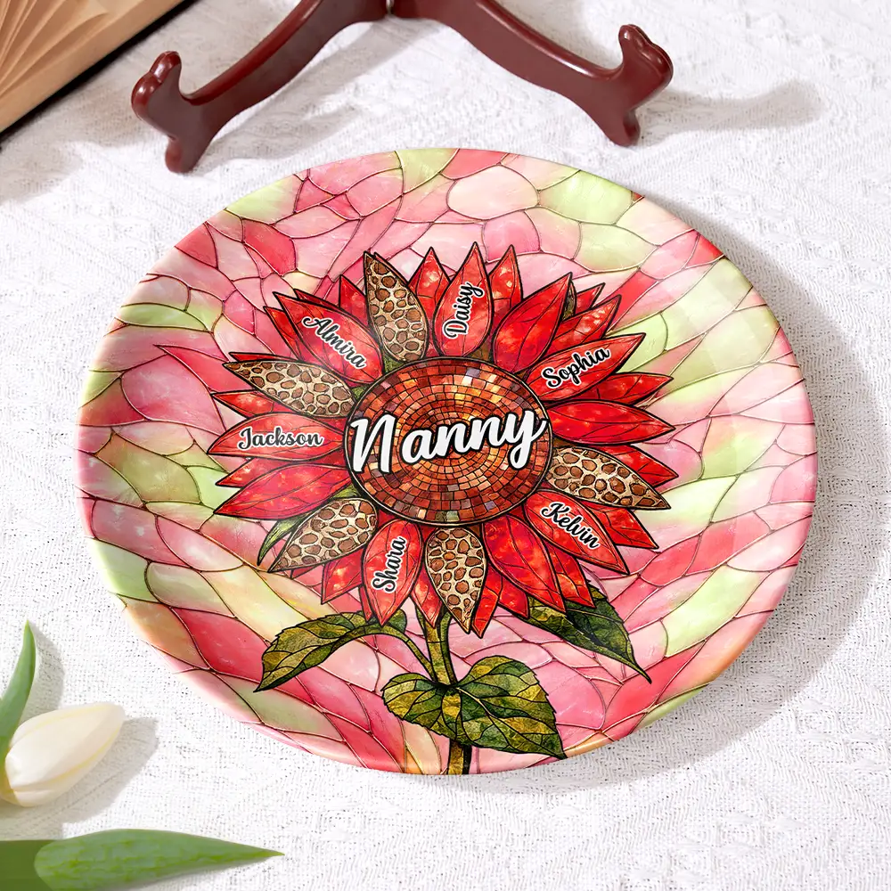 Nana Auntie Mom Family Sunflower - Personalized Ceramic Plate - Image 4