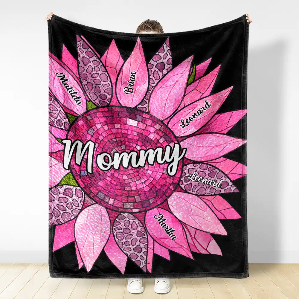 Nana Auntie Mom Family Sunflower - Personalized Fleece Blanket, Sherpa Blanket - Image 3