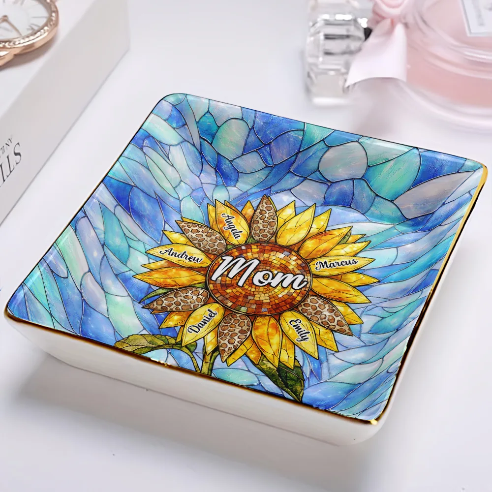 Nana Auntie Mom Family Sunflower - Personalized Ring Dish - Image 2