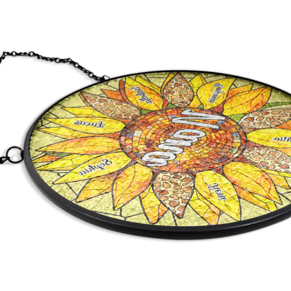 Nana Auntie Mom Family Sunflower - Personalized Stained Glass Window Hanging Suncatcher - Image 5