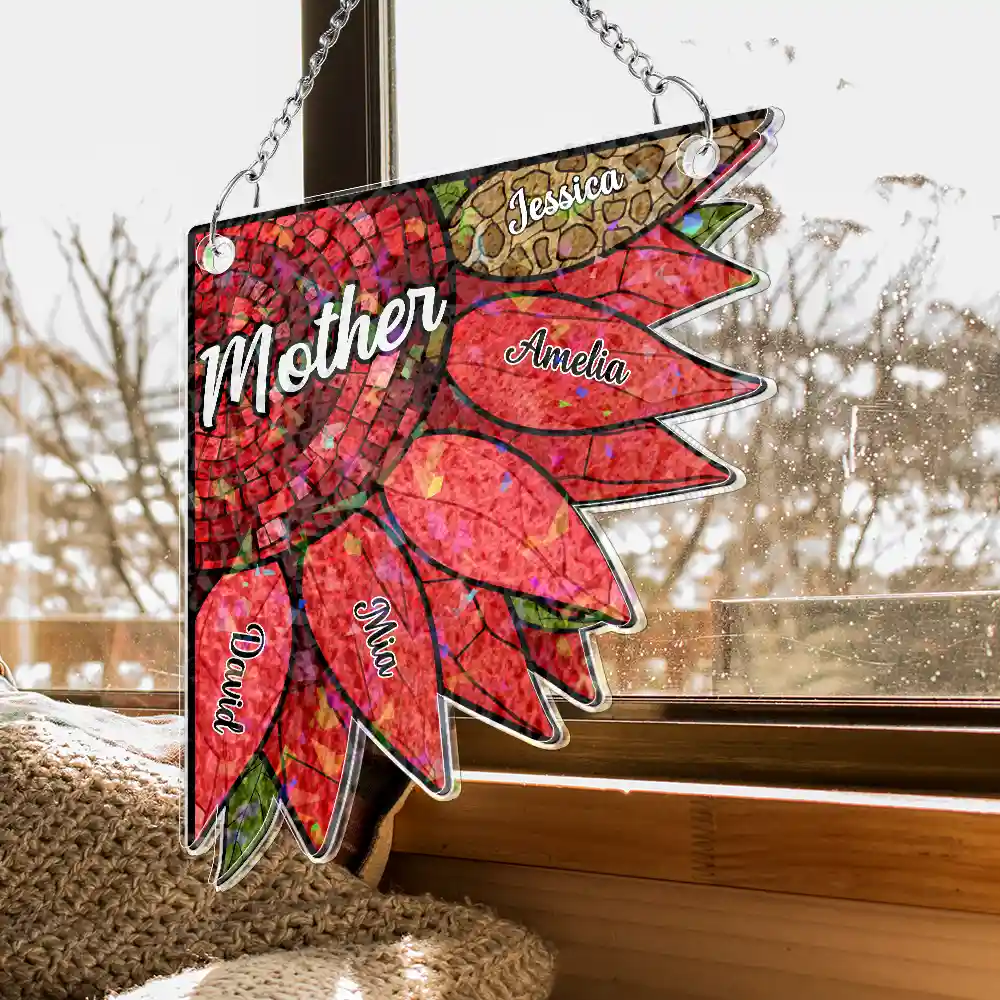 Nana Auntie Mom Family Sunflower - Personalized Window Corner Suncatcher - Image 4
