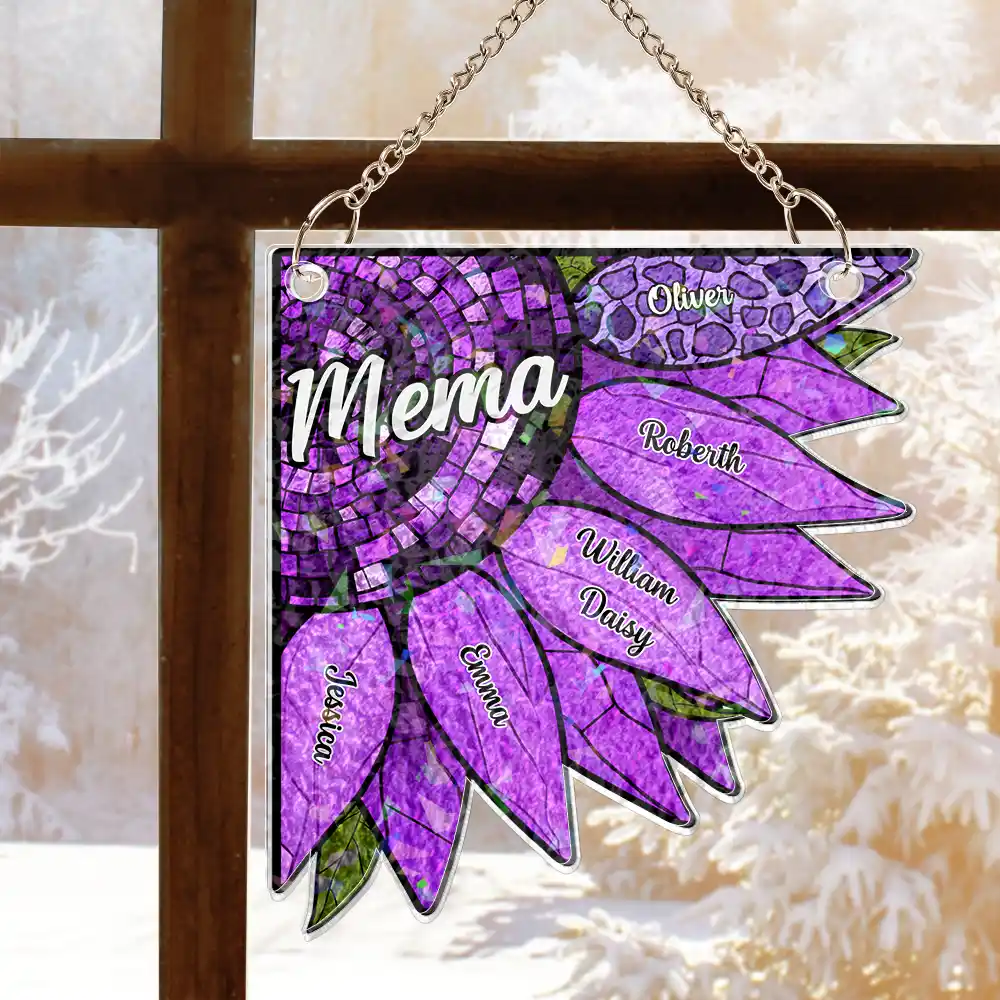 Nana Auntie Mom Family Sunflower - Personalized Window Corner Suncatcher - Image 5