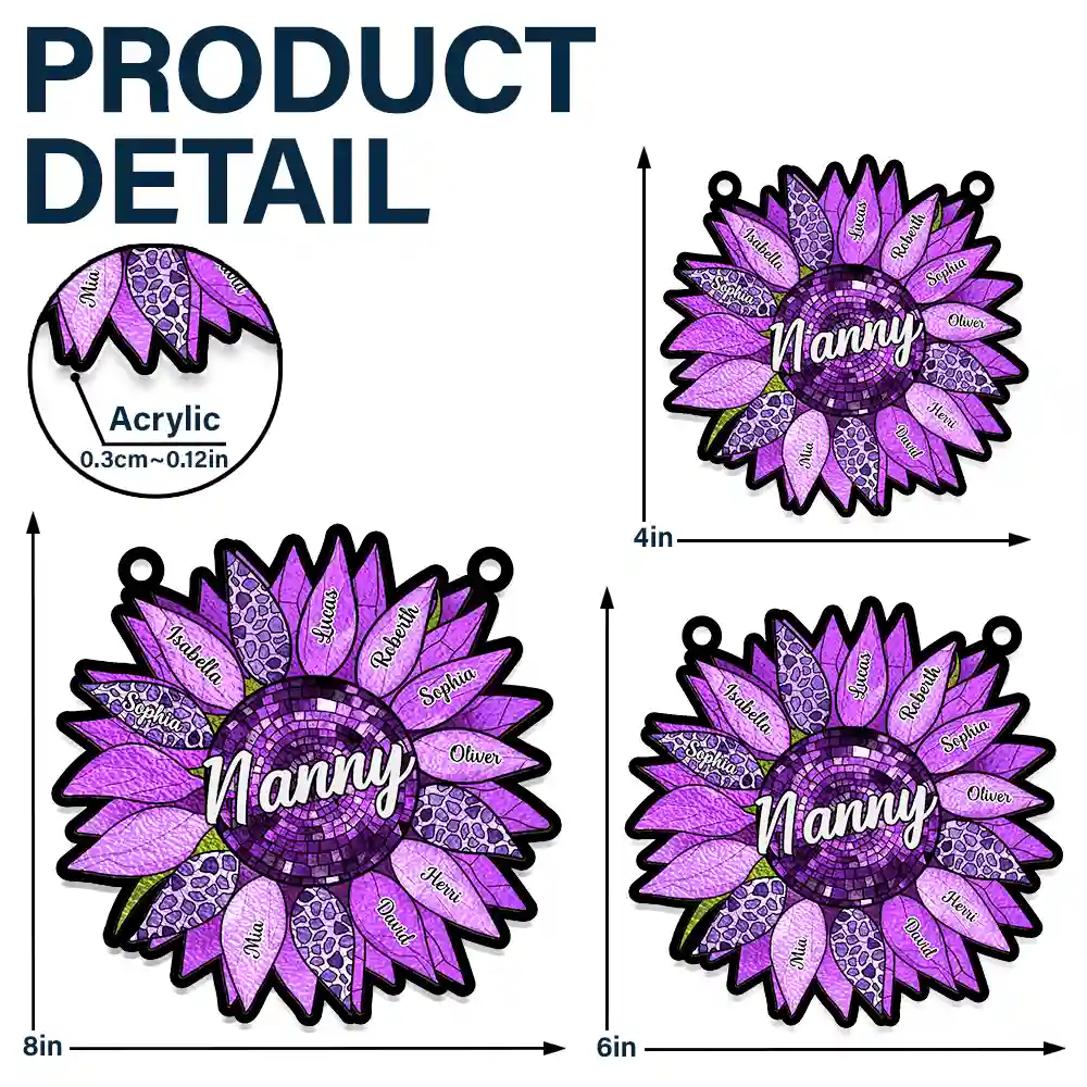 Nana Auntie Mom Family Sunflower - Personalized Window Hanging Suncatcher Ornament - Image 5