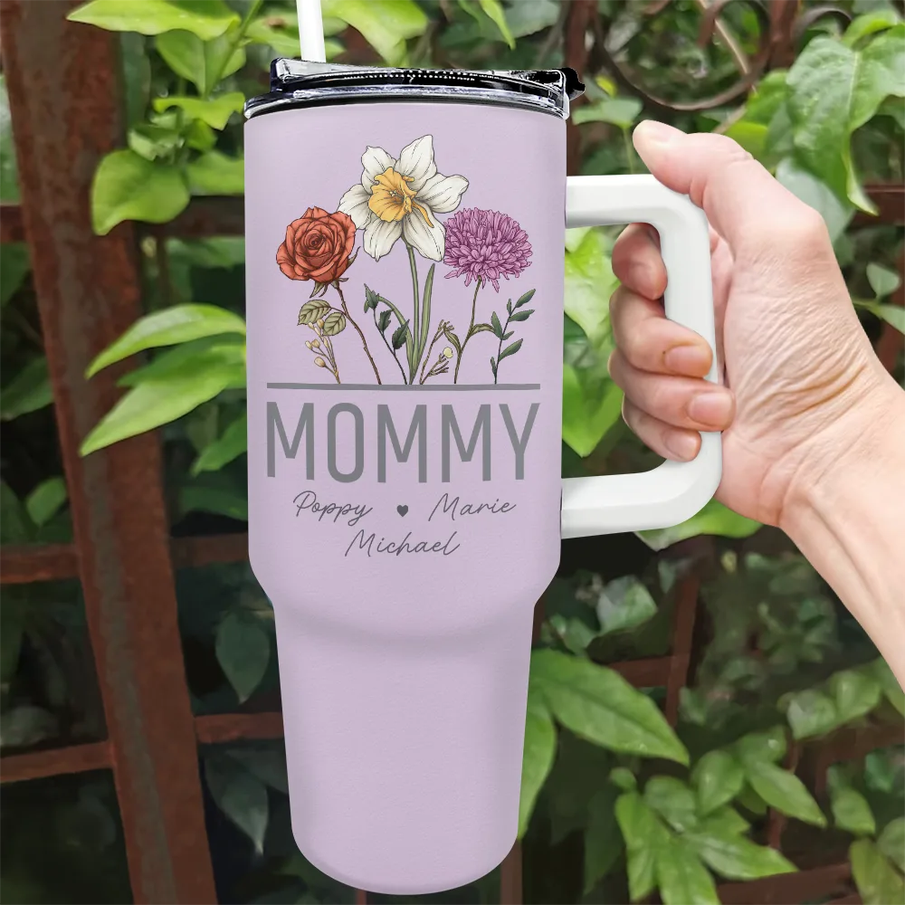 Nana Grandma Mom Birth Flowers - Personalized 40oz Tumbler With Straw - Image 2