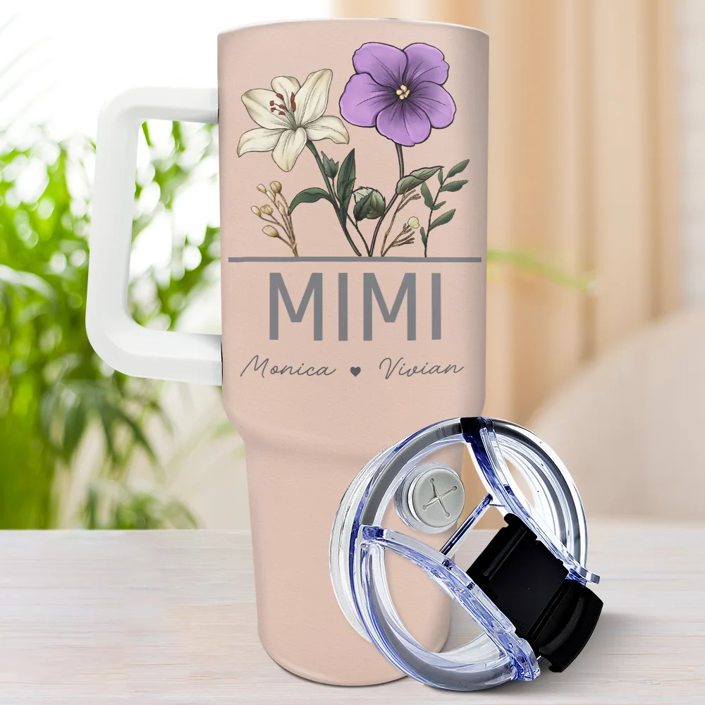 Nana Grandma Mom Birth Flowers - Personalized 40oz Tumbler With Straw - Image 3