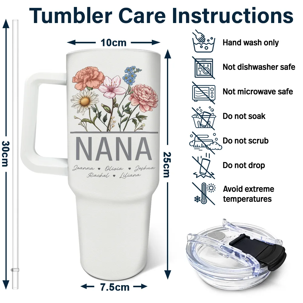 Nana Grandma Mom Birth Flowers - Personalized 40oz Tumbler With Straw - Image 6
