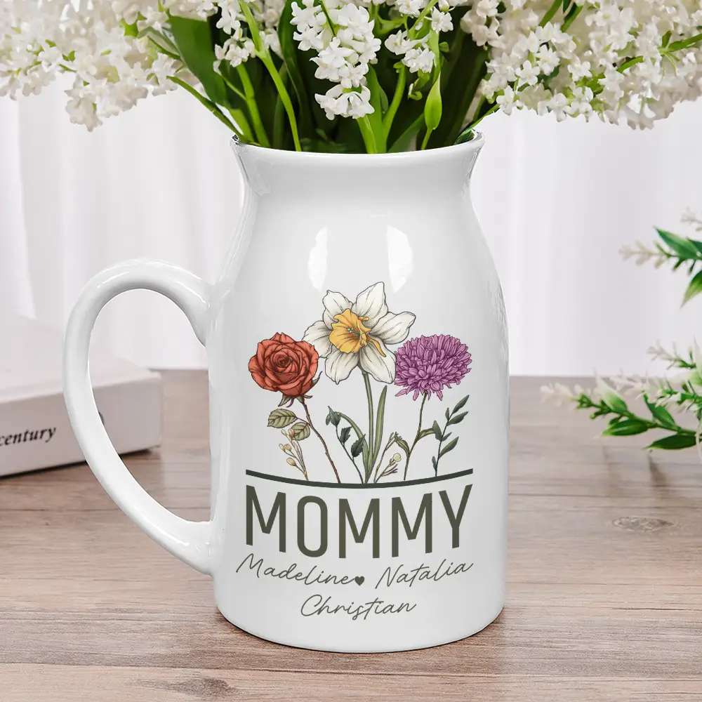 Nana Grandma Mom Birth Flowers - Personalized Ceramic Flower Vase - Image 2