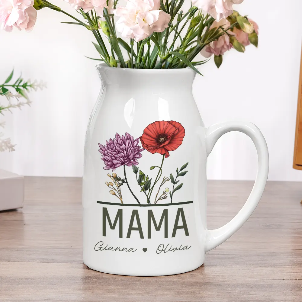 Nana Grandma Mom Birth Flowers - Personalized Ceramic Flower Vase - Image 5