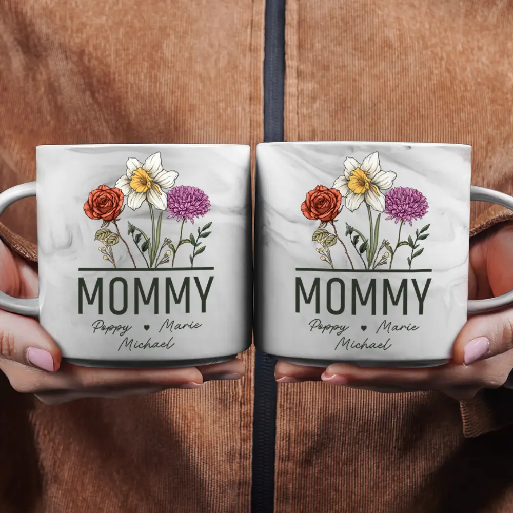 Nana Grandma Mom Birth Flowers - Personalized Marble Mug - Image 2