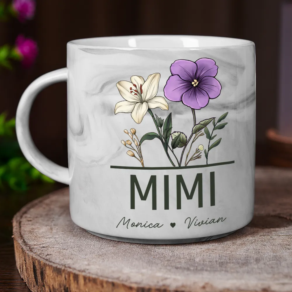 Nana Grandma Mom Birth Flowers - Personalized Marble Mug - Image 3