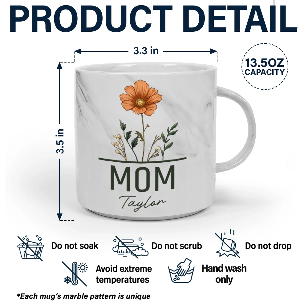 Nana Grandma Mom Birth Flowers - Personalized Marble Mug - Image 5