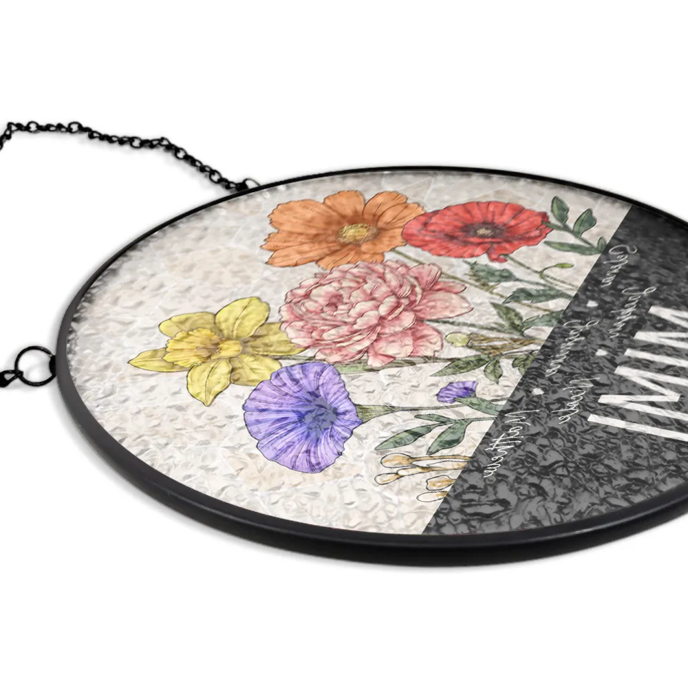 Nana Grandma Mom Birth Flowers - Personalized Stained Glass Window Hanging Suncatcher - Image 5