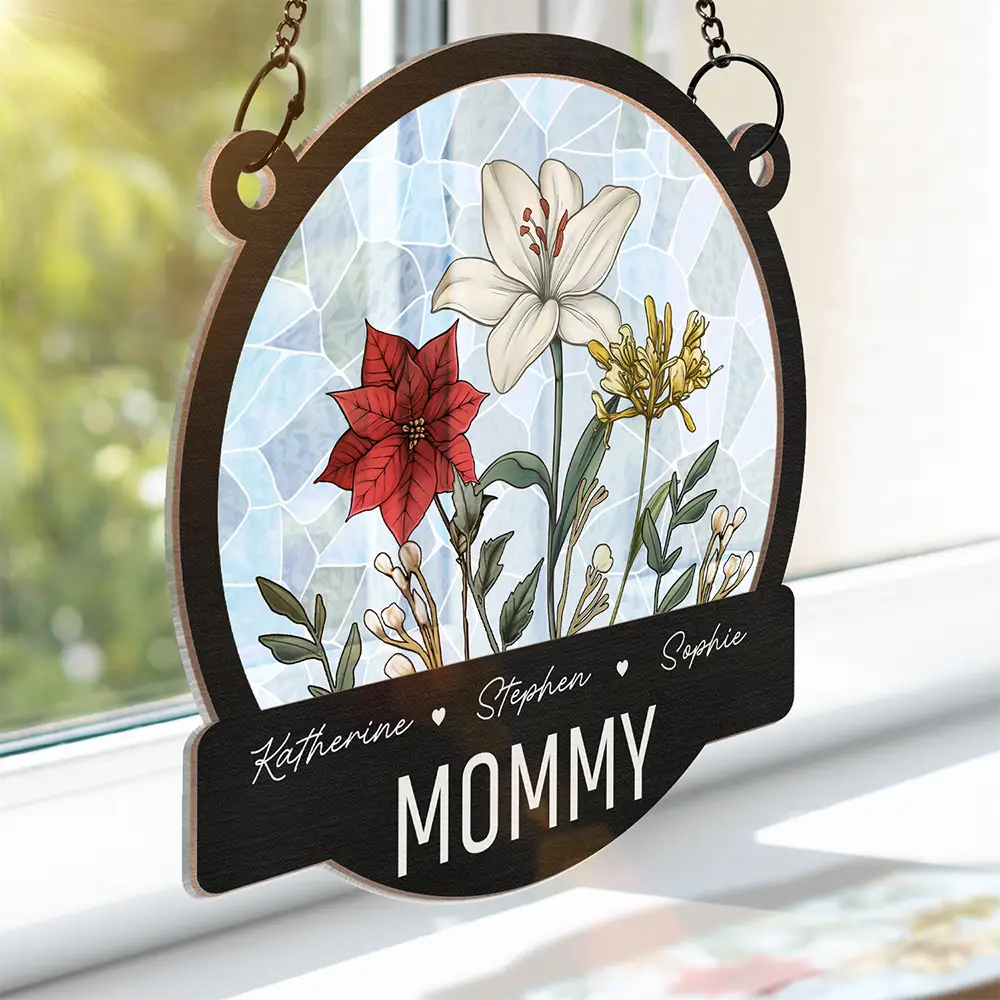 Nana Grandma Mom Birth Flowers - Personalized Window Hanging Suncatcher Ornament - Image 3