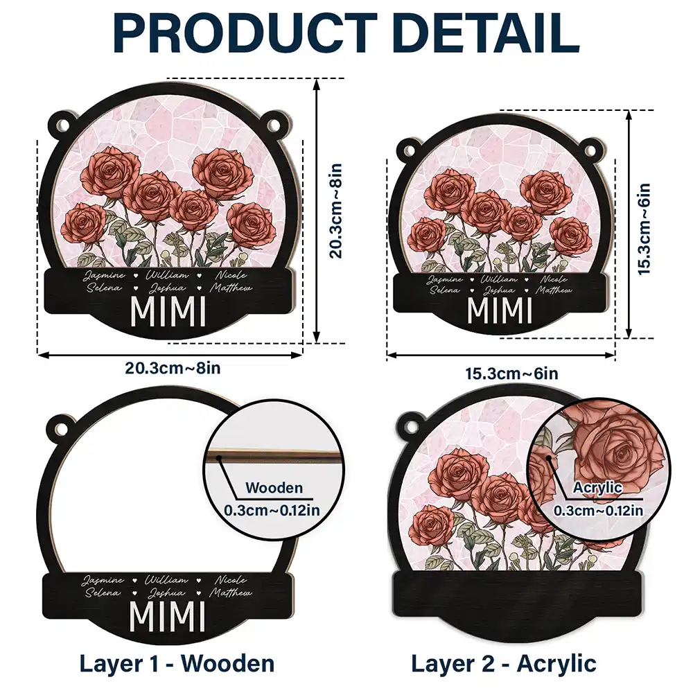 Nana Grandma Mom Birth Flowers - Personalized Window Hanging Suncatcher Ornament - Image 5