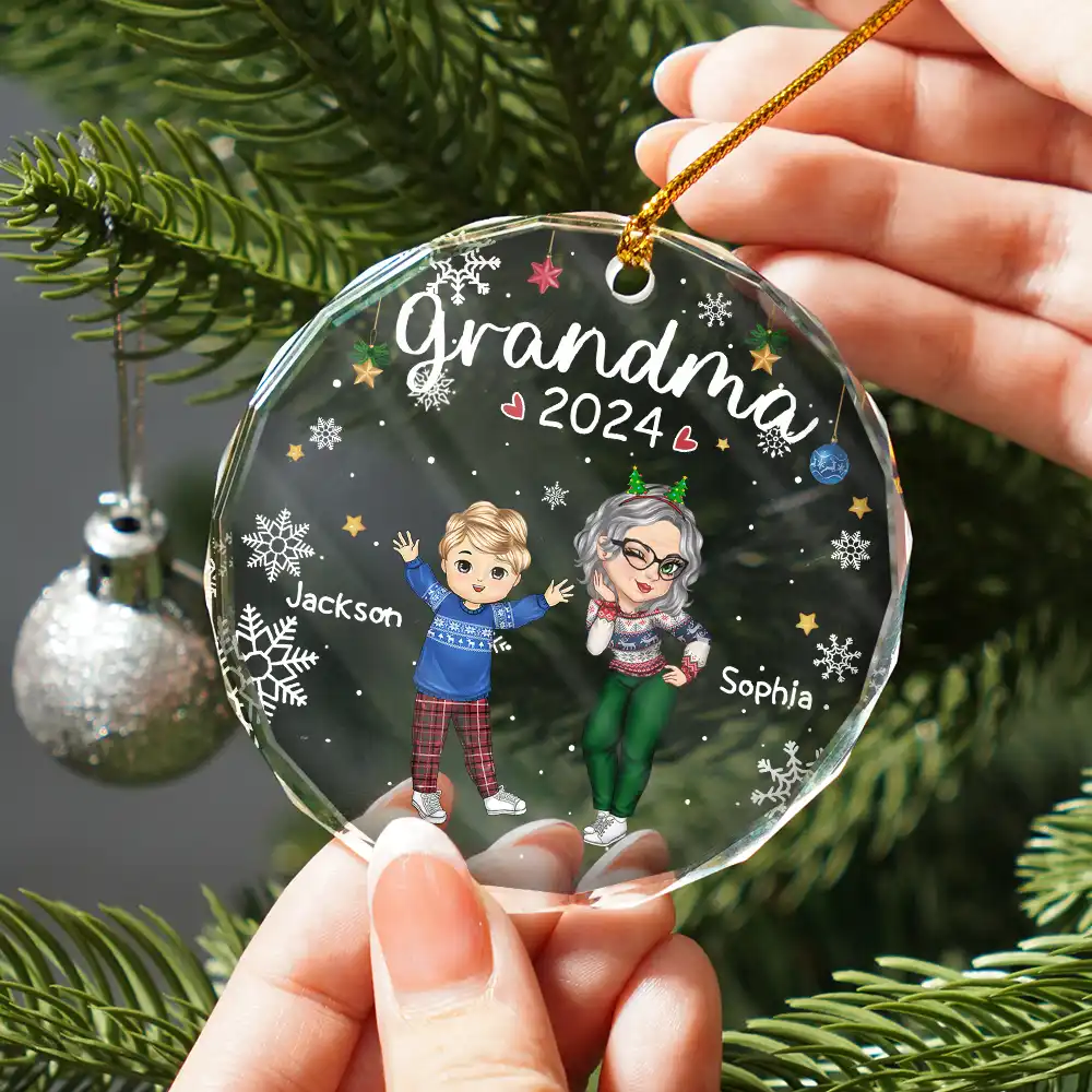 Nana Grandma Mom Christmas - Personalized Circle Glass Ornament - Image 2