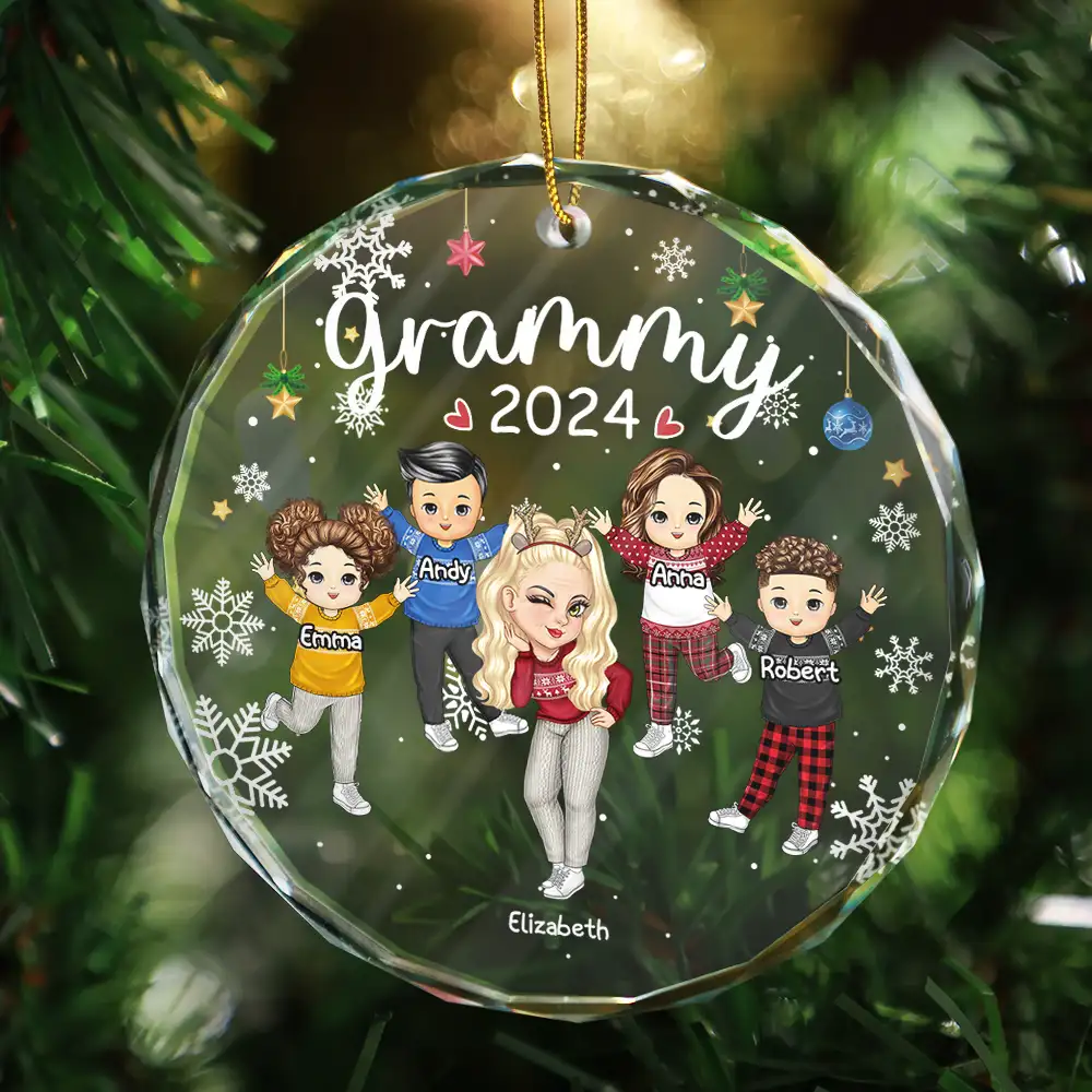 Nana Grandma Mom Christmas - Personalized Circle Glass Ornament - Image 3