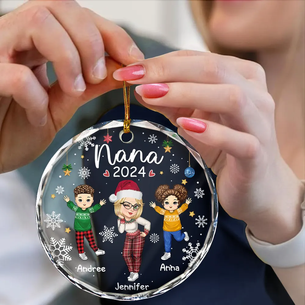 Nana Grandma Mom Christmas - Personalized Circle Glass Ornament - Image 4