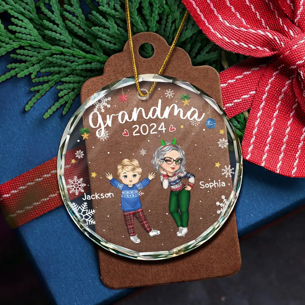 Nana Grandma Mom Christmas - Personalized Circle Glass Ornament - Image 5