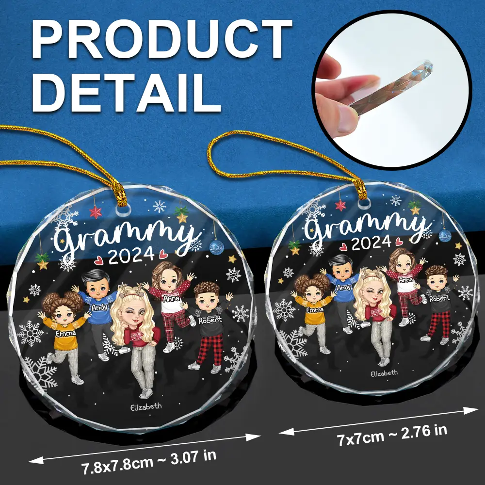 Nana Grandma Mom Christmas - Personalized Circle Glass Ornament - Image 6