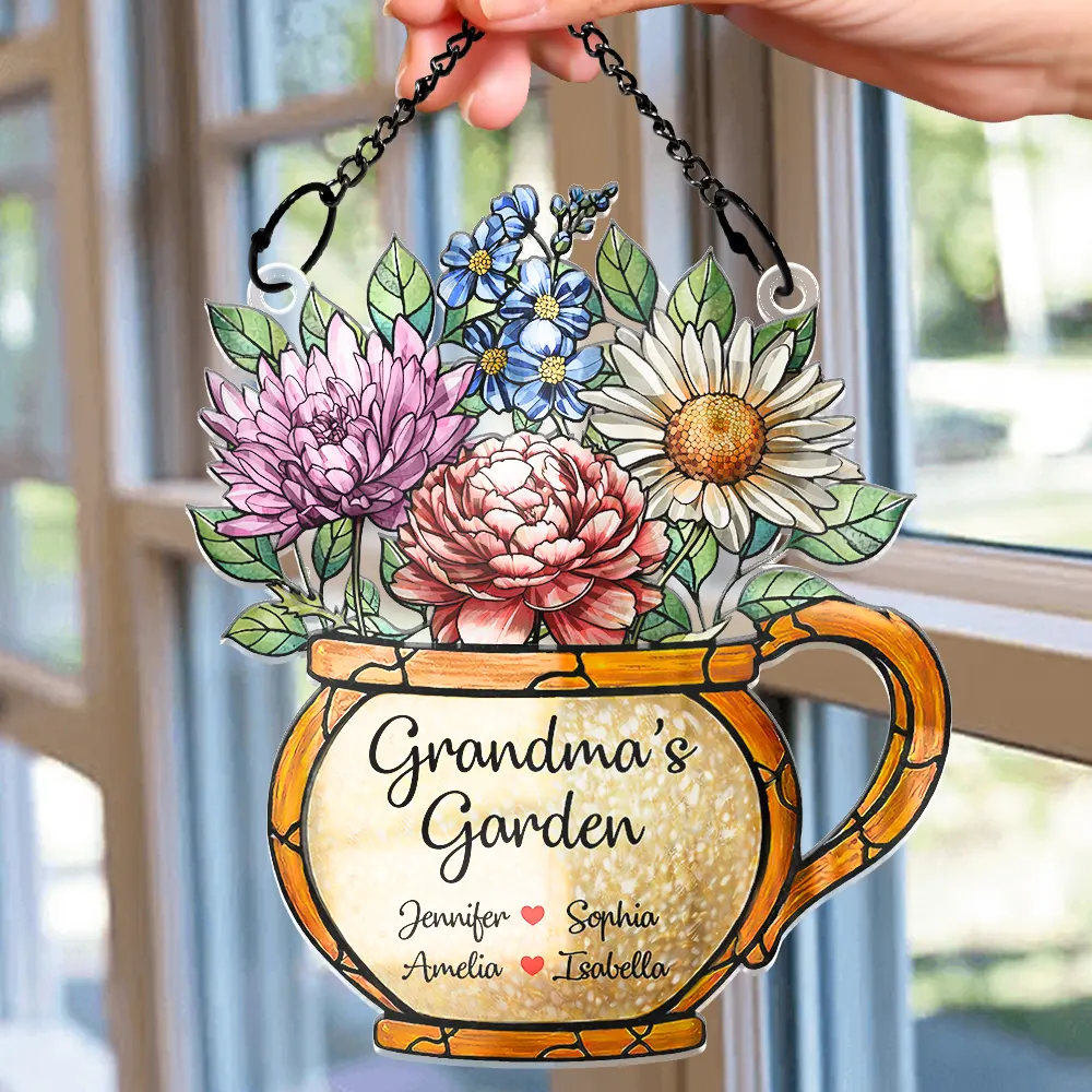 Nana Grandma's Garden Birth Month Flower - Personalized Window Hanging Suncatcher Ornament - Image 2