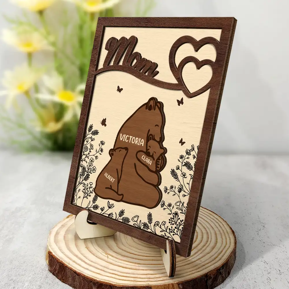 Nana Mama Bear - Personalized 2-Layered Wooden Plaque With Stand - Image 2