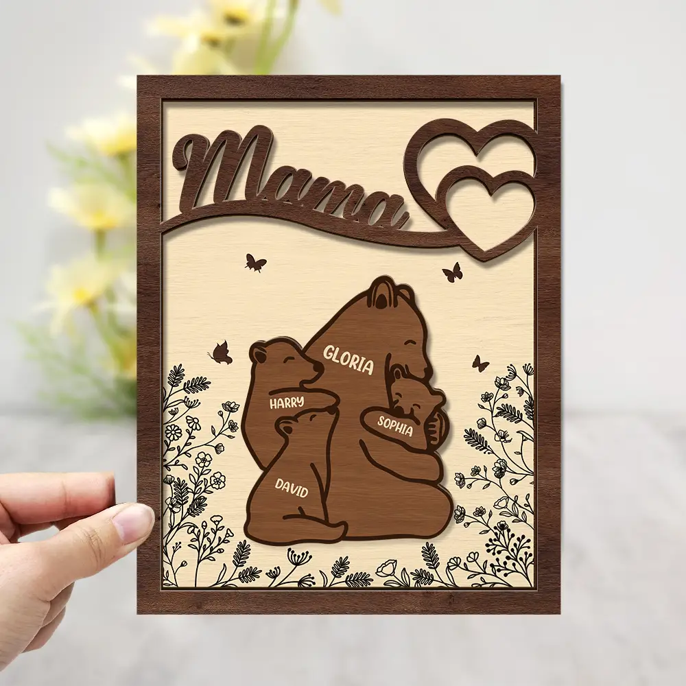 Nana Mama Bear - Personalized 2-Layered Wooden Plaque With Stand - Image 3