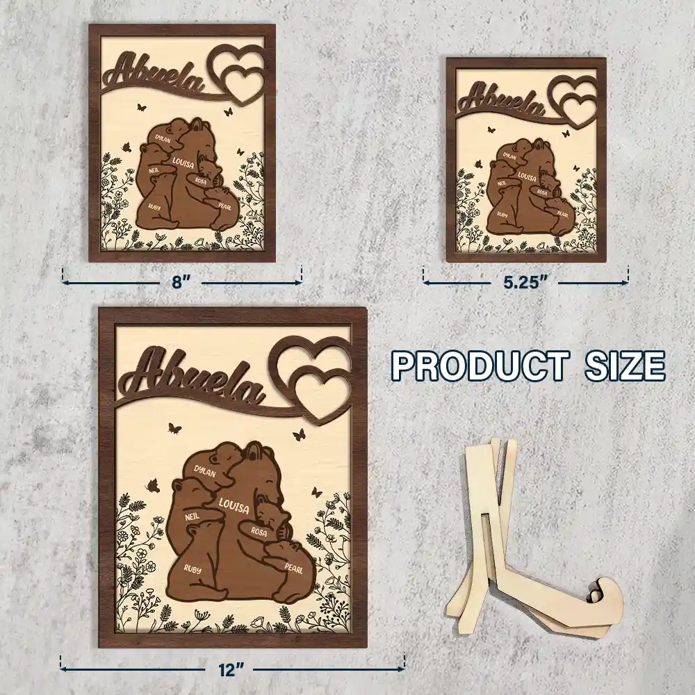 Nana Mama Bear - Personalized 2-Layered Wooden Plaque With Stand - Image 4