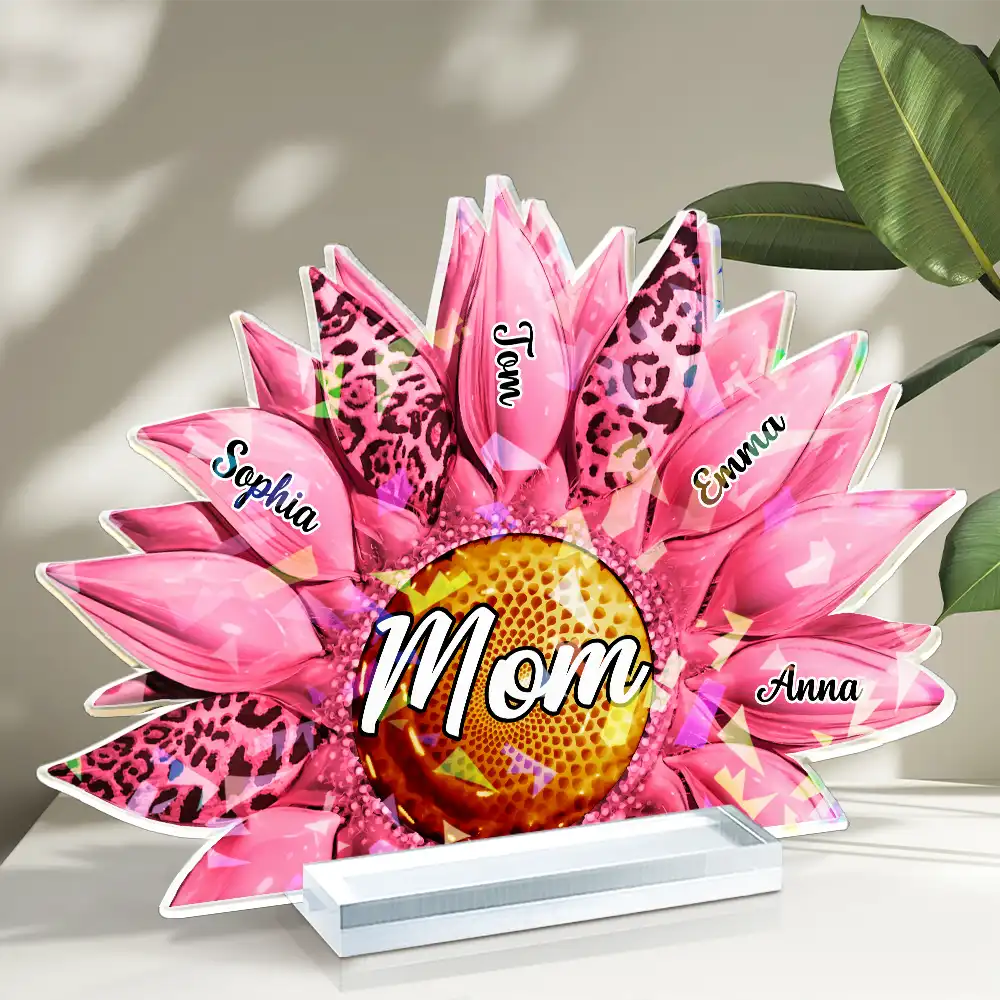 Nana, Mom, Auntie Family Leopard Sunflower 3D Effect - Personalized Holographic Acrylic Plaque - Image 2