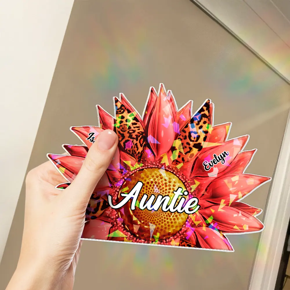 Nana, Mom, Auntie Family Leopard Sunflower 3D Effect - Personalized Holographic Acrylic Plaque - Image 3