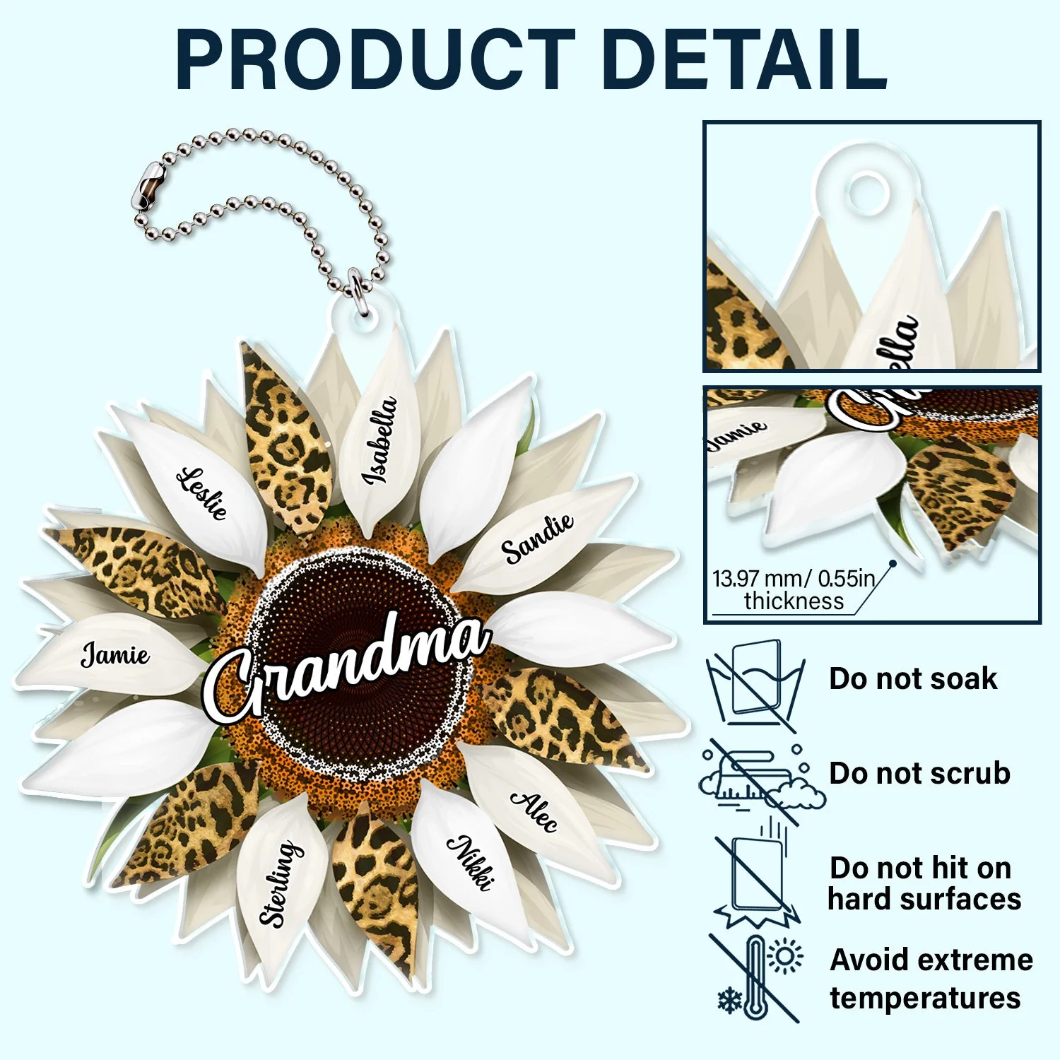 Nana, Mom, Auntie Family Sunflower - Birthday, Loving Gift For Mother, Grandma, Grandmother - Personalized Acrylic Car Hanger - Image 5