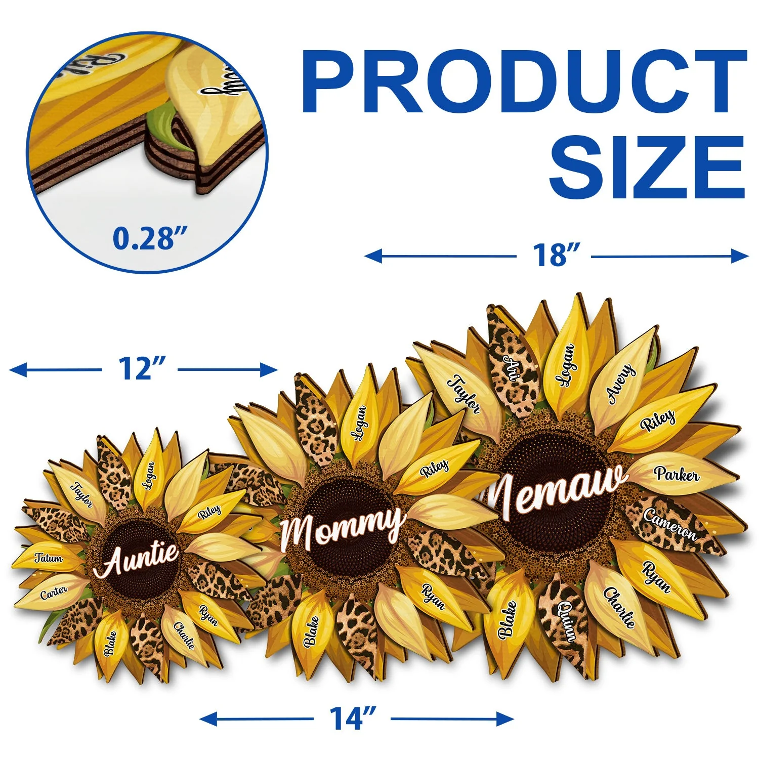 Nana, Mom, Auntie Family Sunflower - Birthday, Loving Gift For Mother, Grandma, Grandmother - Personalized Custom Shaped Wood Sign - Image 5