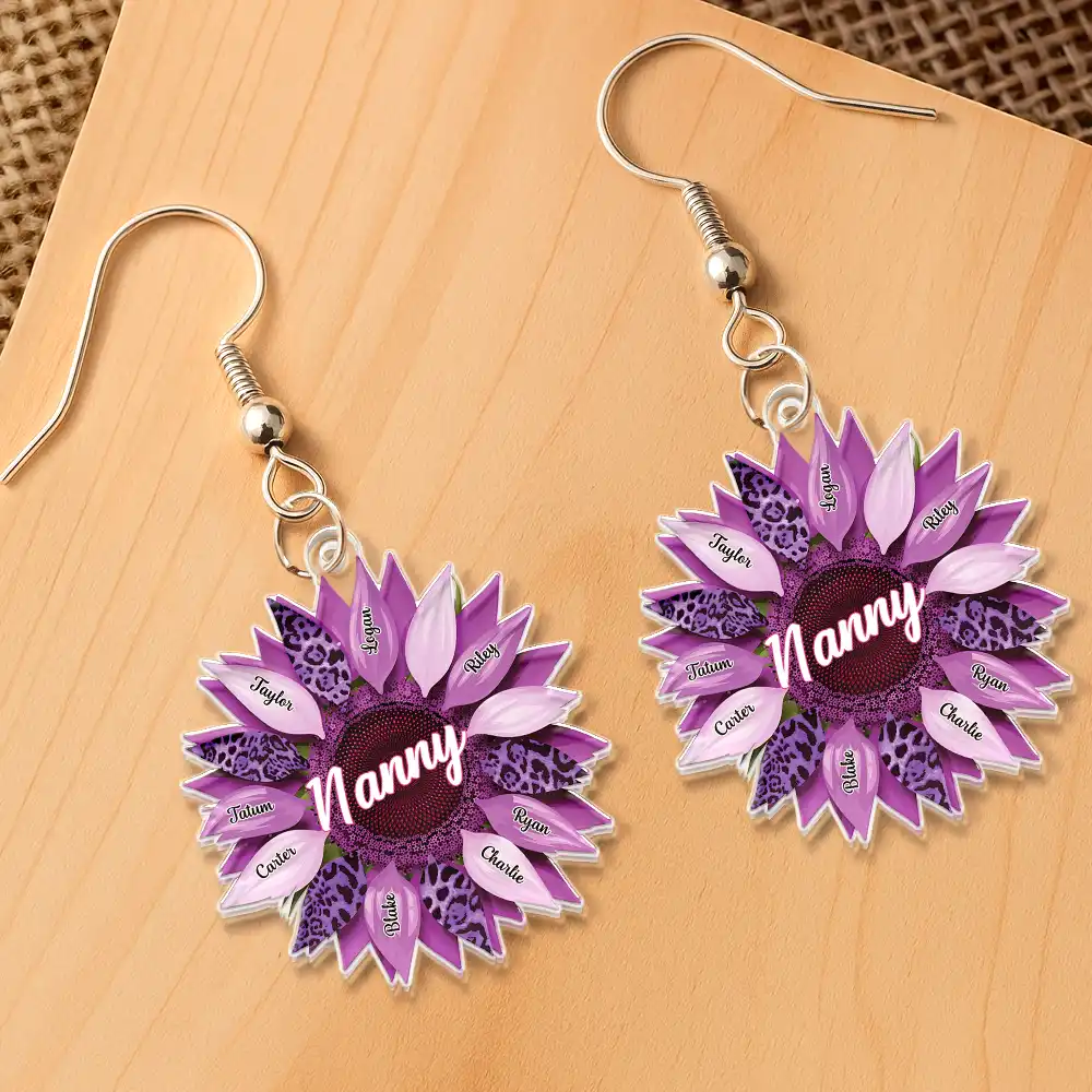 Nana, Mom, Auntie Family Sunflower - Personalized Acrylic Earrings - Image 3