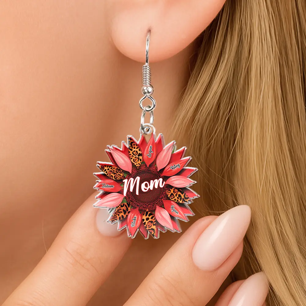 Nana, Mom, Auntie Family Sunflower - Personalized Acrylic Earrings - Image 4